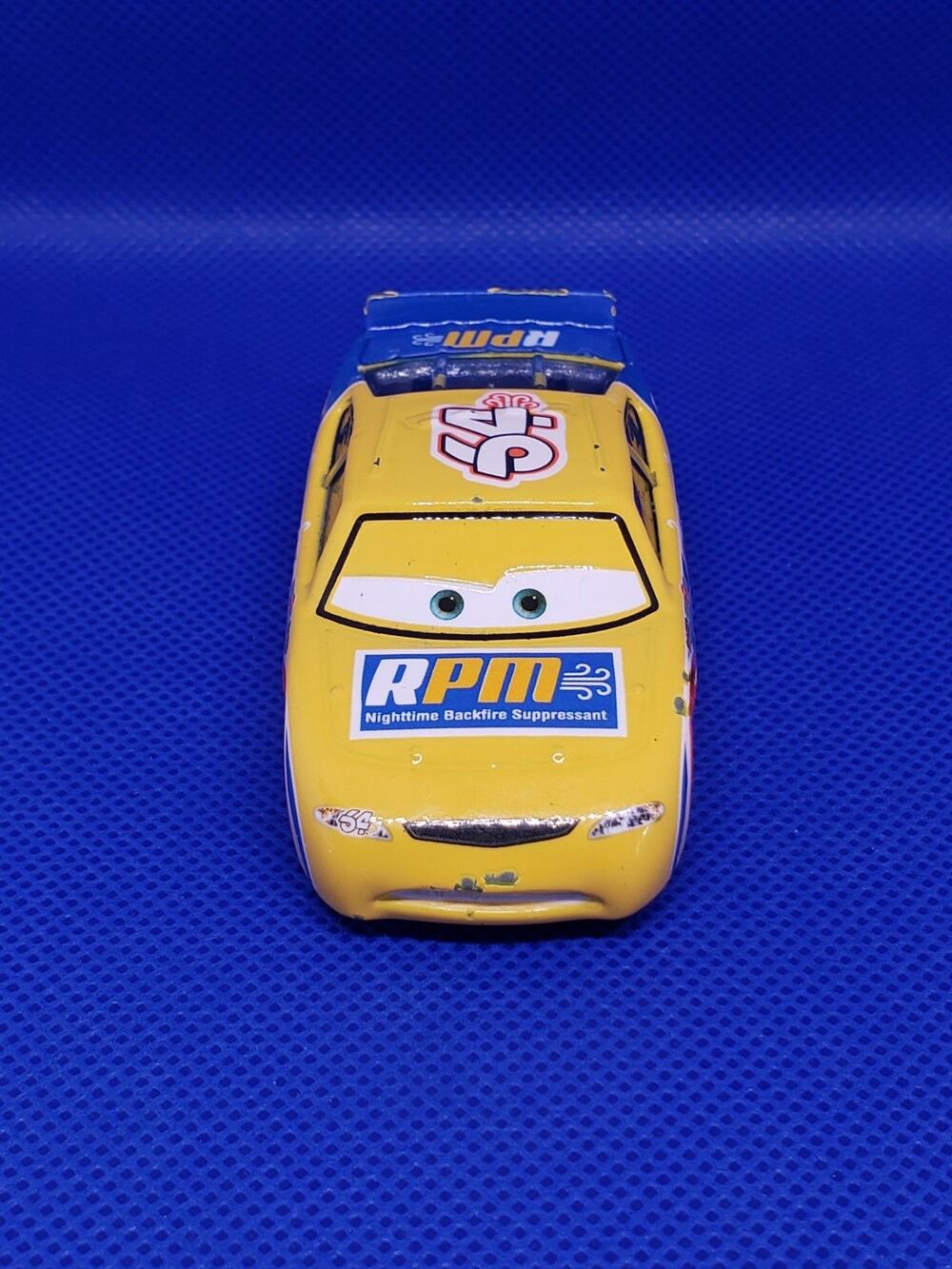 Disney/ Pixar/Die-cast Mattel/RPM #64 Yellow Blue Racer Backfire Suppressant!!!